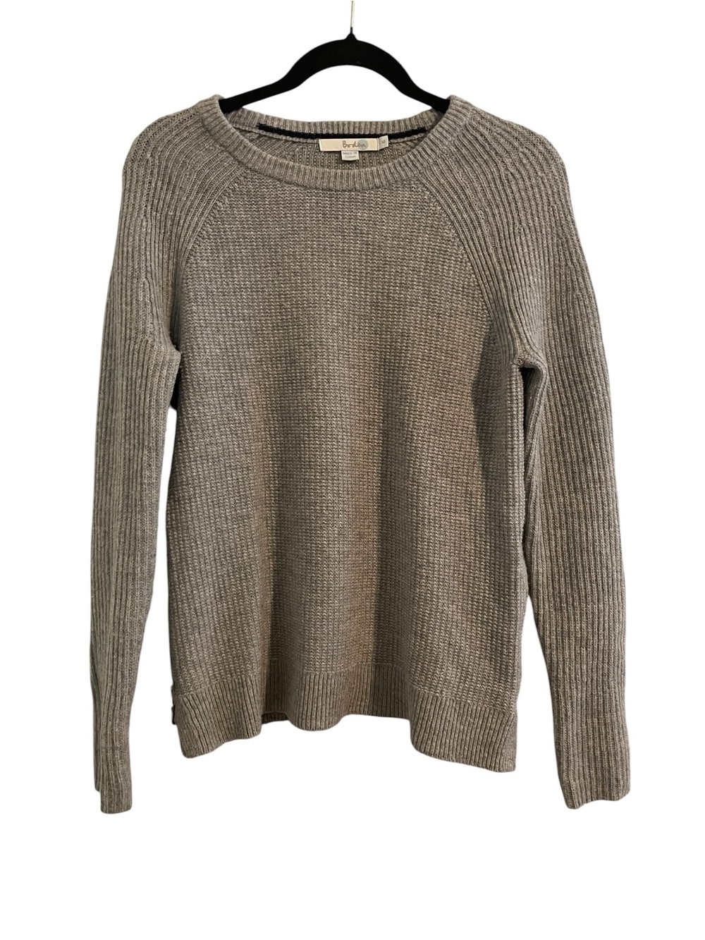 BODEN Light Gray Textured Crewneck Sweater Zipper Accents Cashmere Wool Blend
